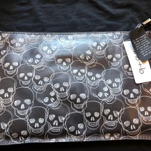 SHE + LO BLACK LEATHER SKULL FLAT CLUTCH NWT